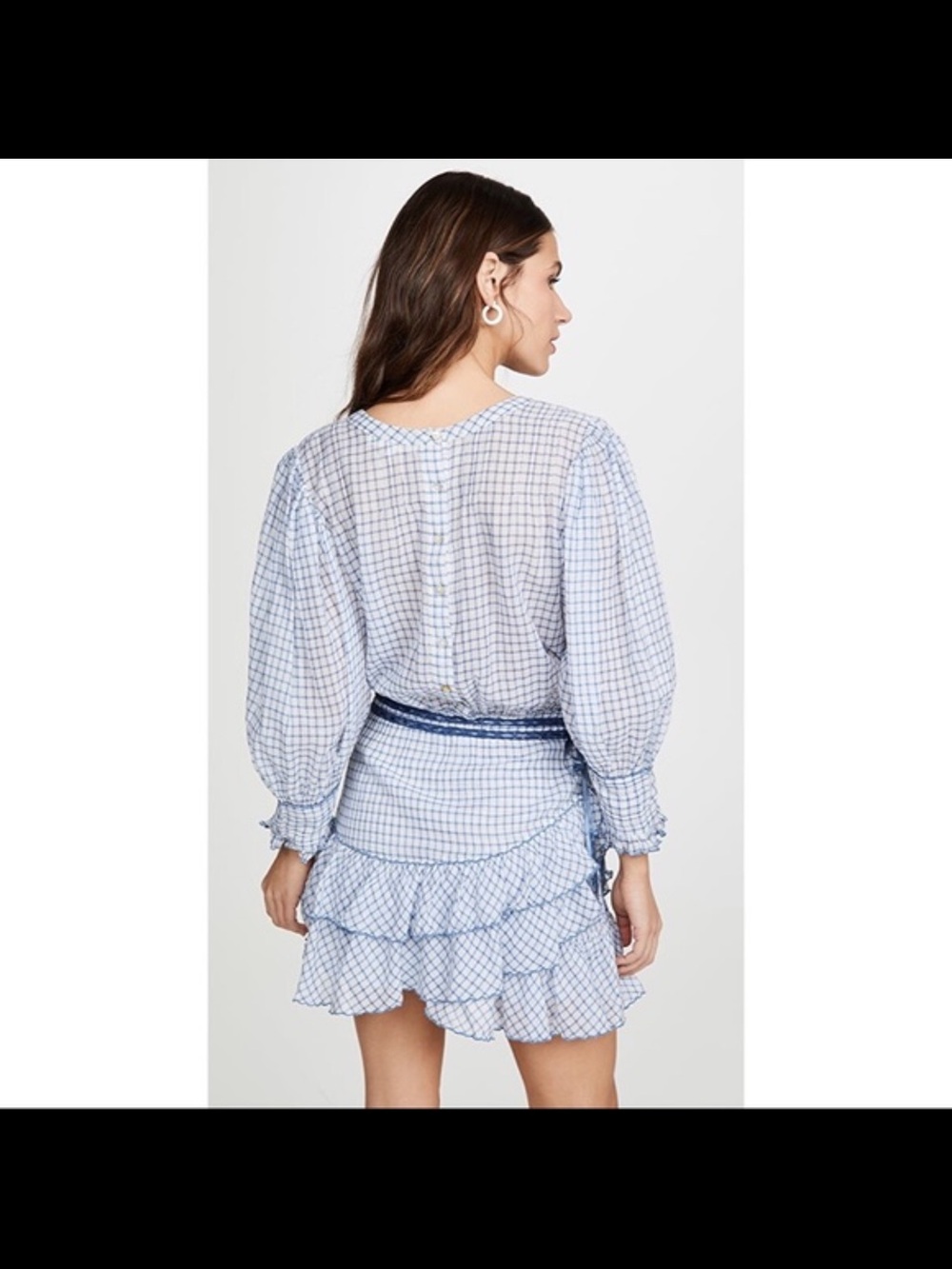 Light Blue Check Ruffle Mini Dress - Picture 2 of 6
